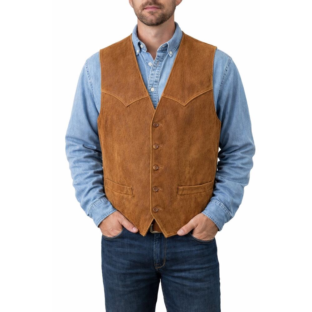 Scully Brown Suede Leather Vest Men’s 48L Western Button Front Lined